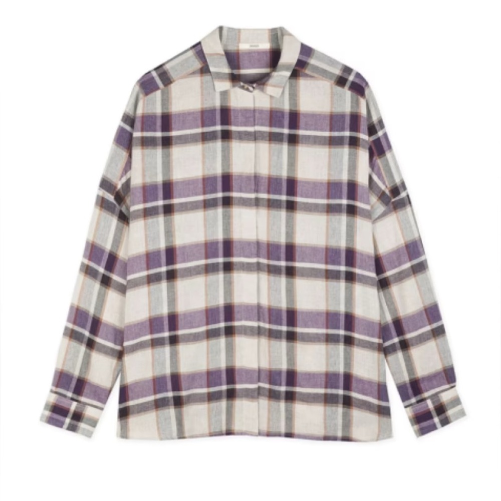 ISO - Sessun Deliwool - Plaid Button Down Shirt - Purple and White